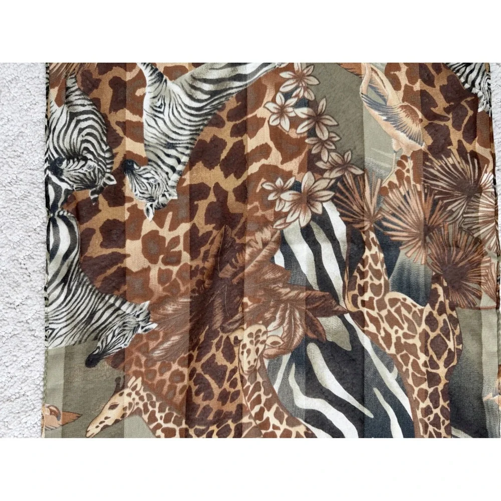 Safari Animal Print Sheer Shawl Giraffe Zebra Flamingo Olive Green